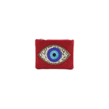 Mouftah El Chark Golden Evil Eye Beaded Mini Cotton Pouch in Royal Blue