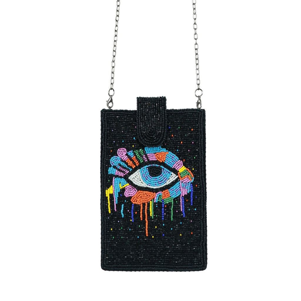 Mouftah El Chark Color Pop Evil Eye Beaded Mobile Holder in Black