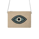 Turquoise Eye Beige Beaded Bag