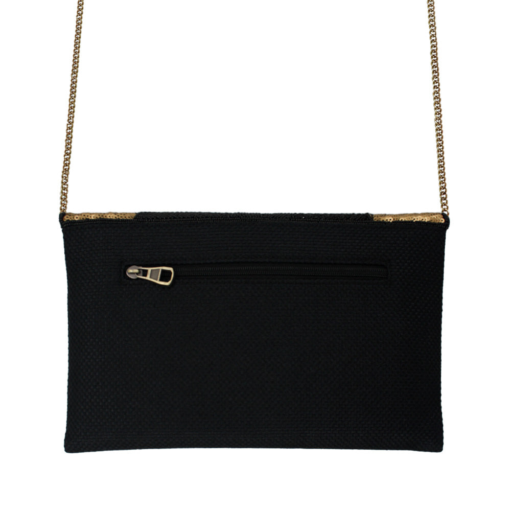 Gold Flower Black Beaded Bag