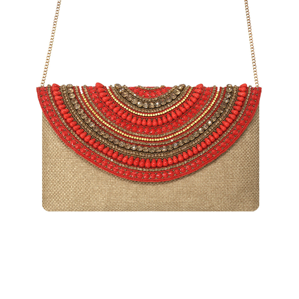 Red Arcs Beaded Bag