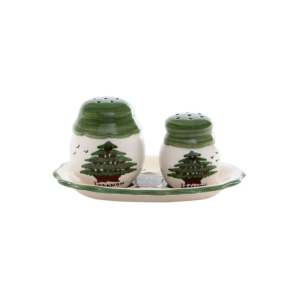 Porcelain Salt & Pepper Hand Painted Ceramic Shakers - Green Lid