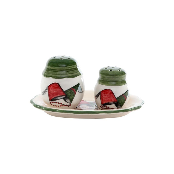 Lebanese Tarbouch Salt & Pepper Hand Painted Ceramic Shakers - Green Lid