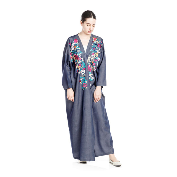 Jeans Floral Embroidery Abaya