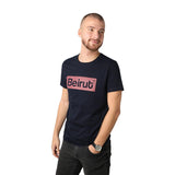 Beirut Burgundy on Navy Blue Men's T-shirt
