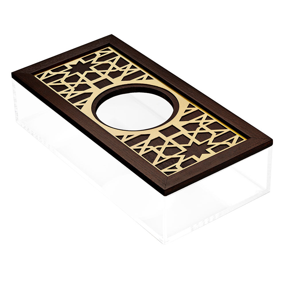 Gold Moucharabieh Tissue Box - Round