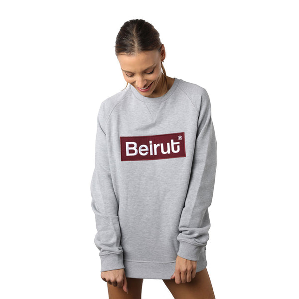 Embroidered Beirut Burgundy on Grey Sweater