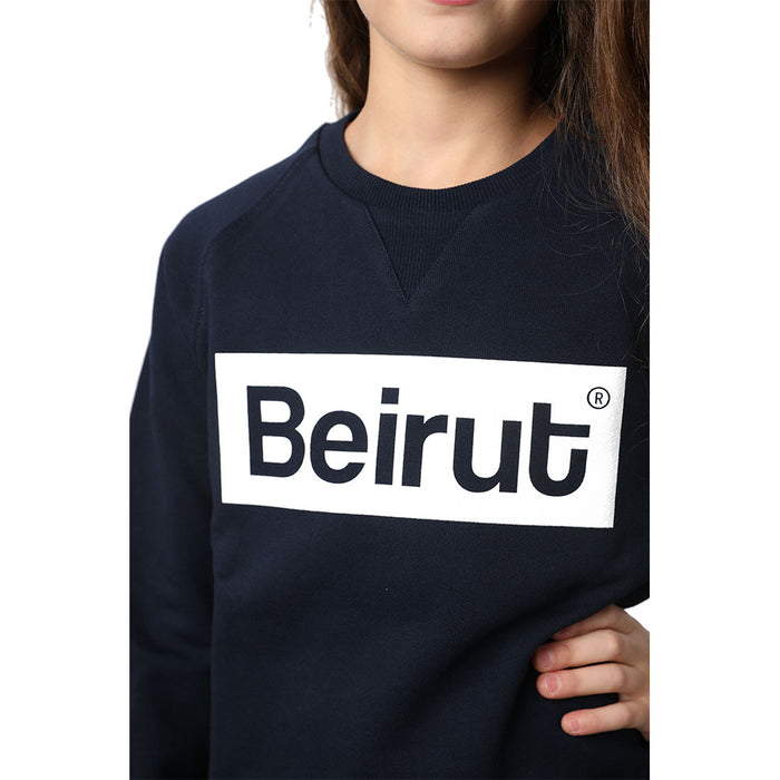 Beirut White on Navy Blue Kids Sweater