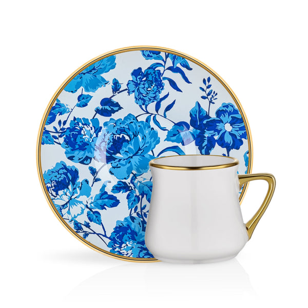 Blue Floral Espresso Cups - Set of 6
