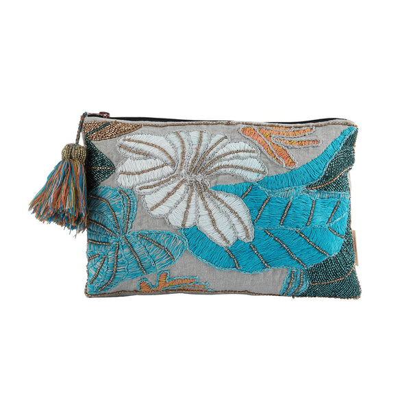 Colorful Leaf Beaded Cotton Pouch