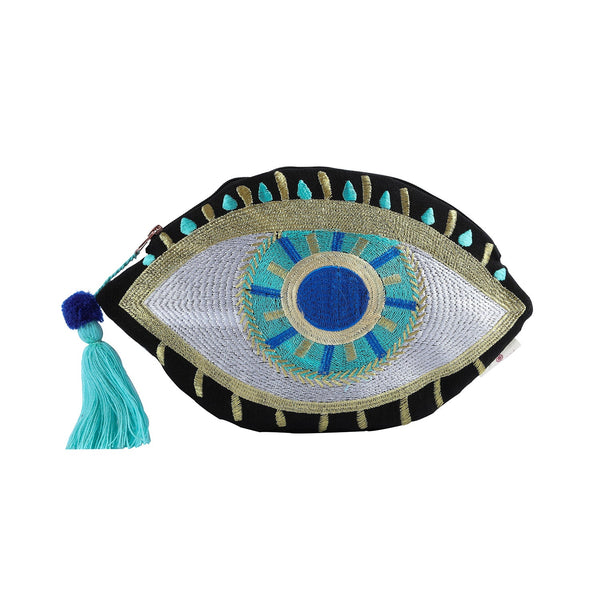 Evil Eye Shaped Cotton Pouch in Black