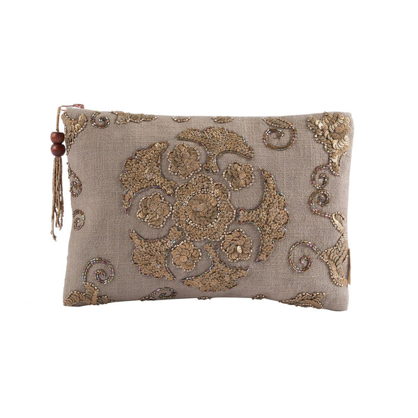 Golden Nights Beaded Cotton Pouch