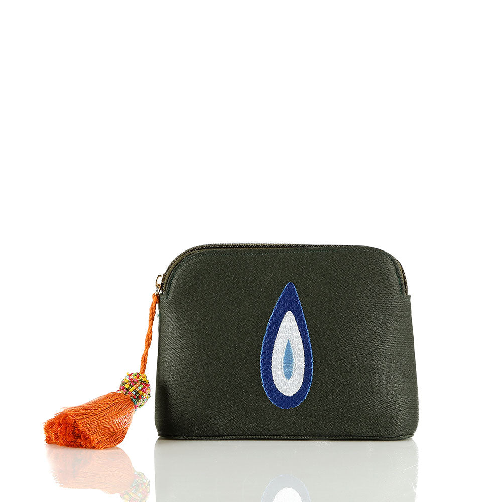 Olive Green Evil Eye Teardrop Pouch