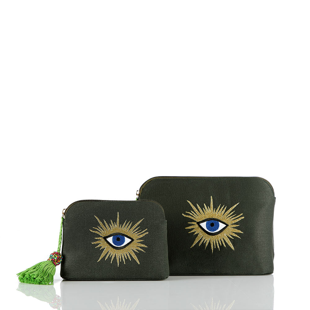 Olive Green Evil Eye Pouch