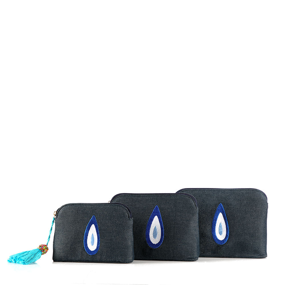 Jeans Evil Eye Teardrop Pouch