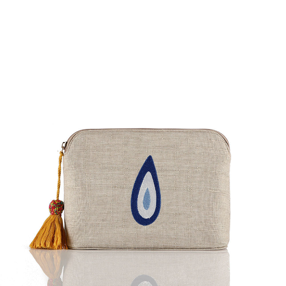 Beige Evil Eye Teardrop Pouch