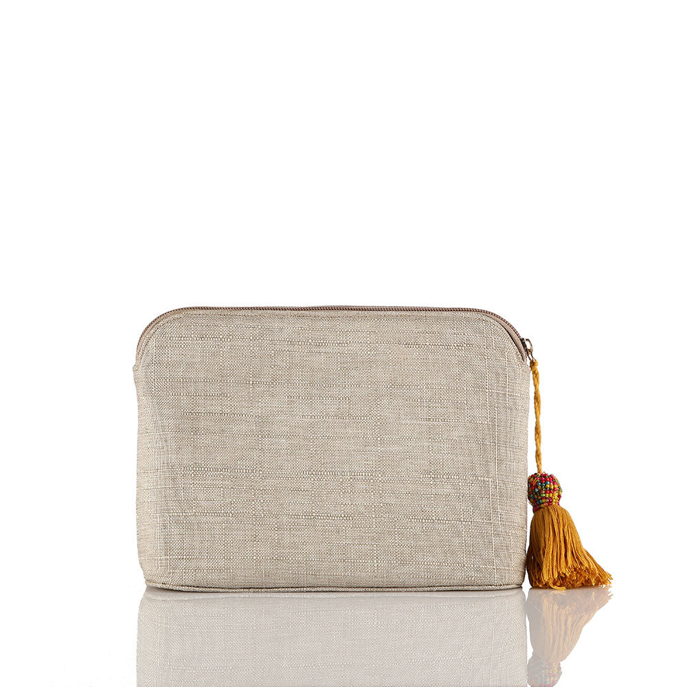 Beige Evil Eye Teardrop Pouch