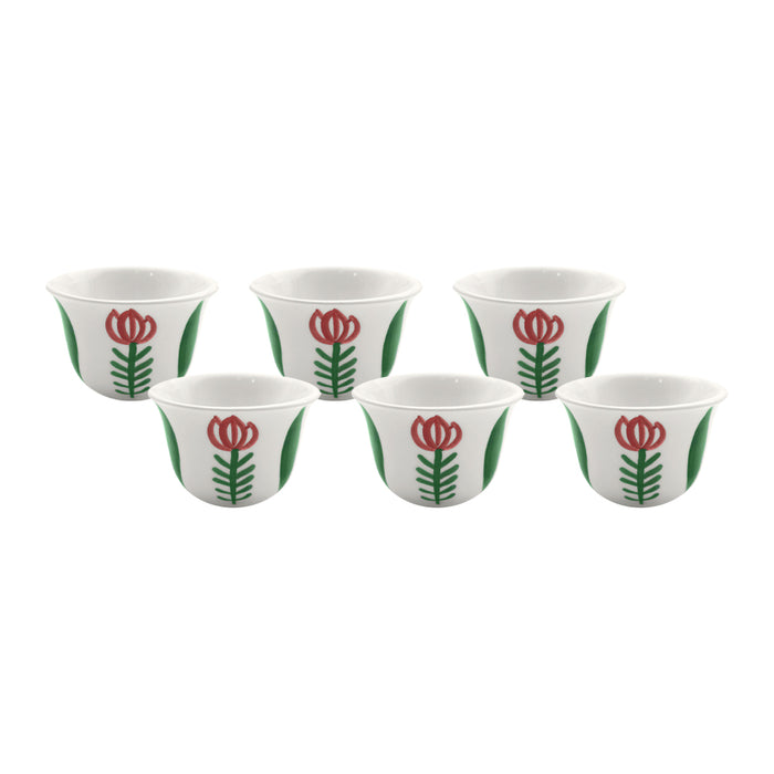 Green Tulip Coffee Cups - Set of 6