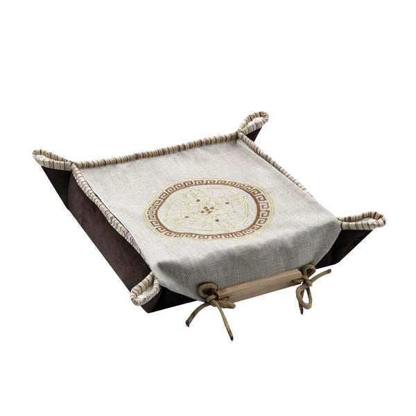 Mosaic Brown Embroidered Cotton Bread Cover