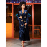 Beaded Eyes Navy Blue Velvet Abaya