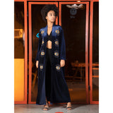 Beaded Eyes Navy Blue Velvet Abaya