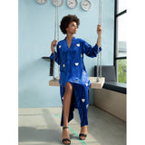 Silver on Royal Blue Hearts Velvet Abaya