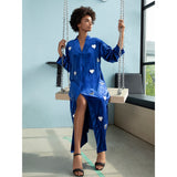 Silver on Royal Blue Hearts Velvet Abaya