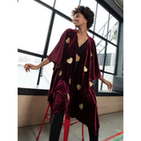 Gold on Burgundy Hearts Velvet Abaya