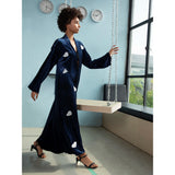 Silver on Navy Blue Hearts Velvet Abaya