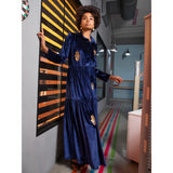 Gold on Navy Blue Hamsa Velvet Abaya