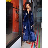 Silver on Navy Blue Hamsa Velvet Abaya