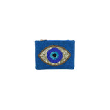 Mouftah El Chark Golden Evil Eye Beaded Mini Cotton Pouch in Royal Blue