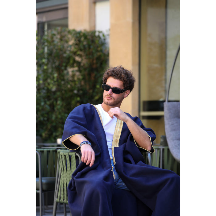 Gold & Navy Blue Light Wool Abaya