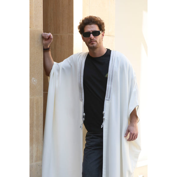 Silver & White Cotton Abaya