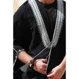 Silver & Black Tassel Cotton Abaya
