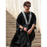 Silver & Black Tassel Cotton Abaya