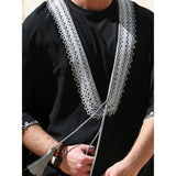 Silver & Black Tassel Cotton Abaya
