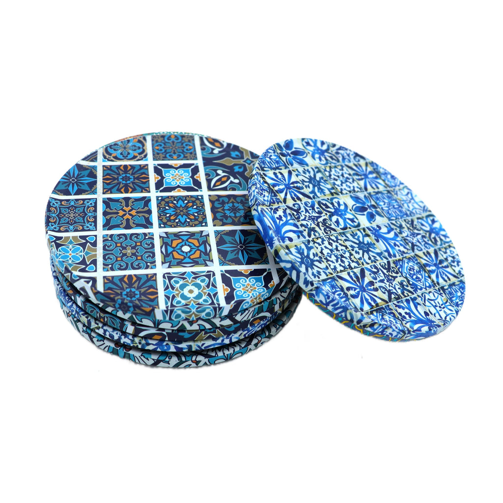 Blue Tin Coasters - Set of 6