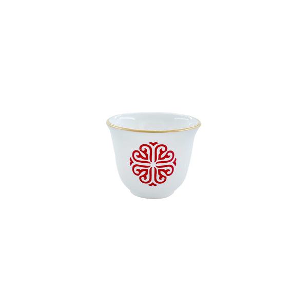 White & Red Coffee Cups - Set of 6