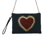 Heart Beaded Clutch in Black