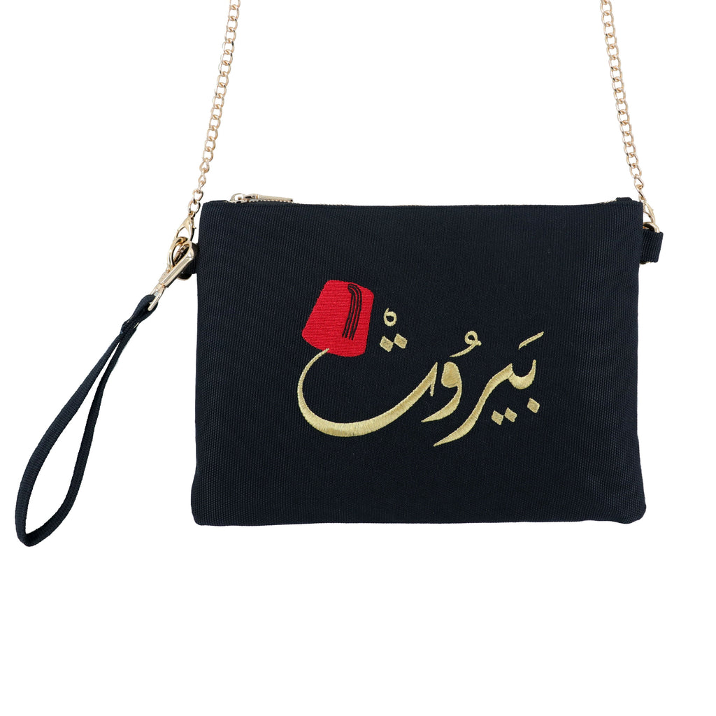 Beirut Embroidered Clutch in Black