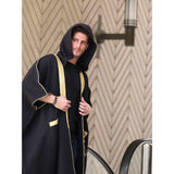 Black & Gold Cap Wool Abaya
