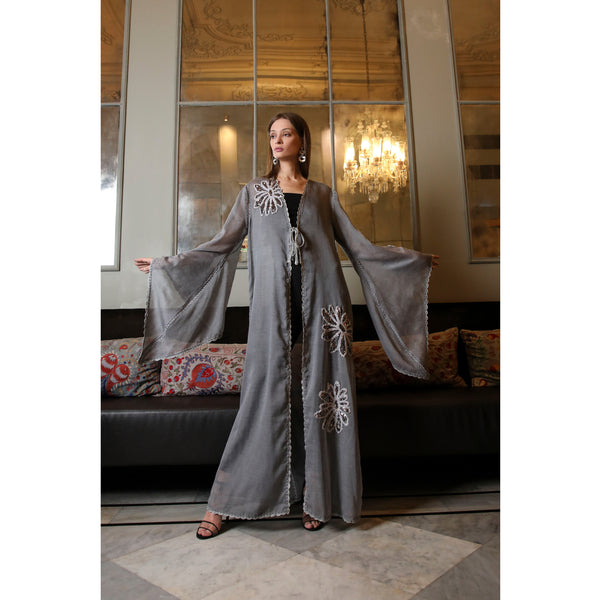 Applique Grey Abaya