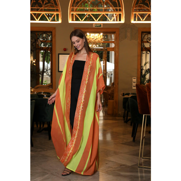 Striped Orange & Yellow Abaya