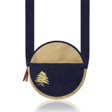 Kraft & Navy Blue Round Cedar HandBag