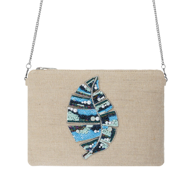 Blue Leaf Beaded Bag