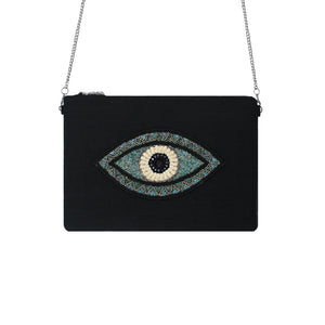 Turquoise Eye Black Beaded Bag
