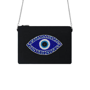 Blue Eye Black Beaded Bag