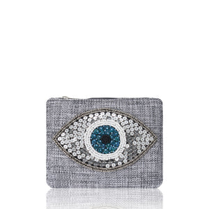Silver Eye Beaded Coin Pouch