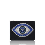 Blue Eye Beaded Coin Pouch